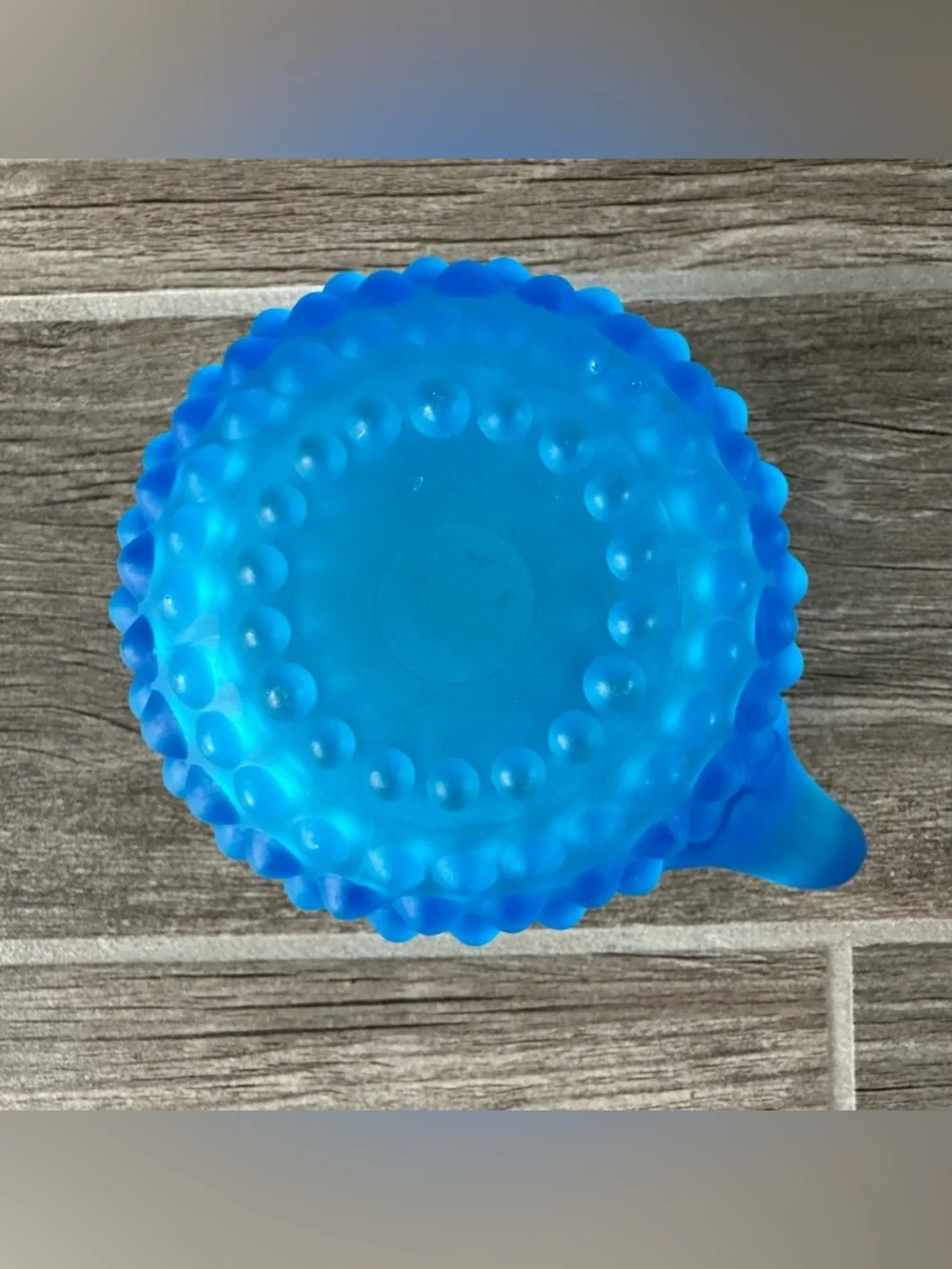 Vintage Fenton Frosted Satin Blue Teal Hobnail W/Ruffled Edge Table Creamer